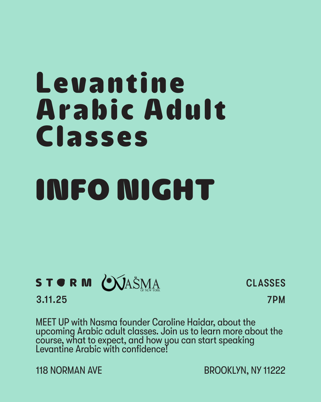 MAR 11 • Levantine Arabic Adult Classes INFO NIGHT