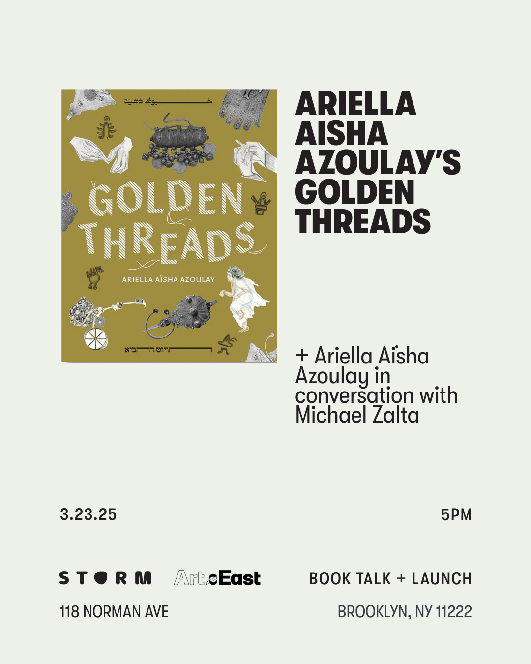 Mar 23 • Book talk and launch Golden Threads – Ariella Aïsha Azoulay