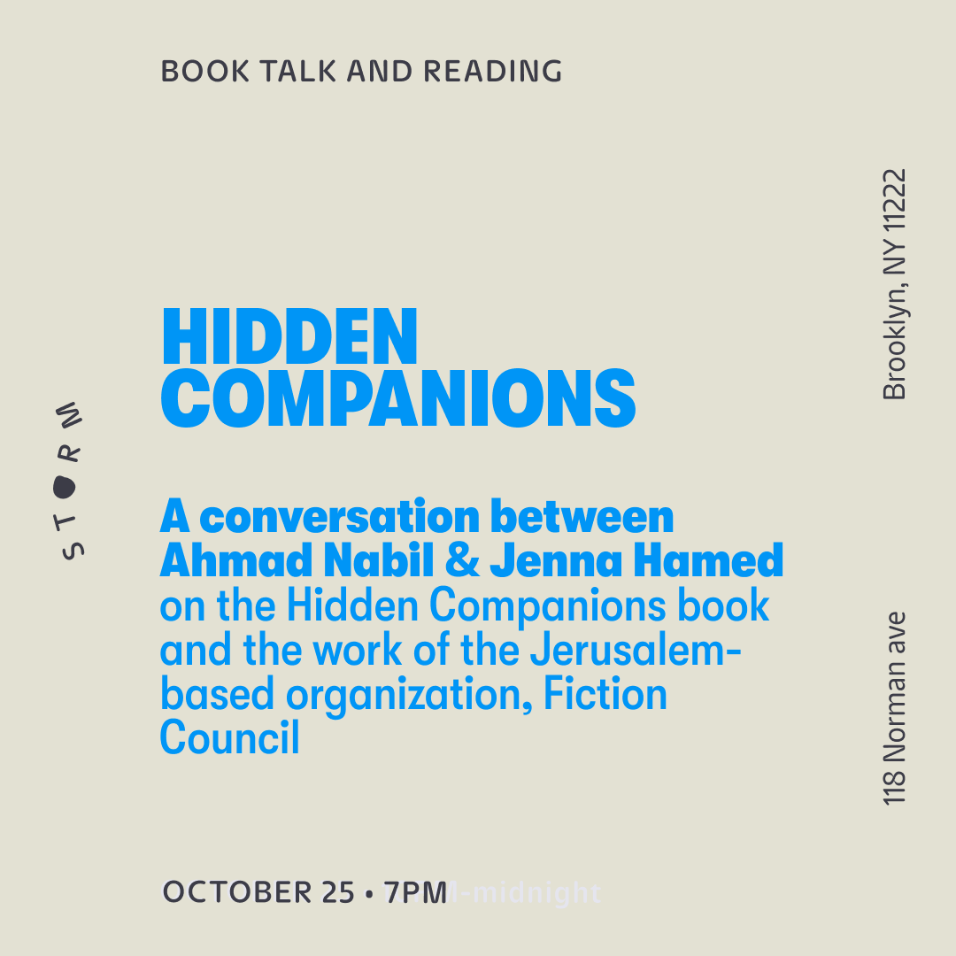 Oct 25 • Book talk + readings : Hidden Companions – Jenna Hamed and Ahmad Nabil